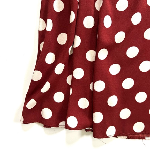 Zara Burgundy Rust Brown & White Polka Dot Smocked Blouson Sleeve Maxi Dress - Picture 5 of 8